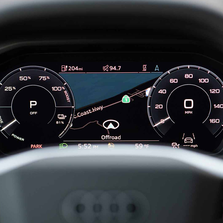 Close-up of the enhanced virtual cockpit in an Audi.