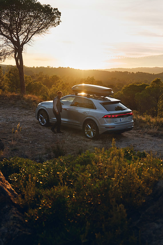 3/4 side view of the Audi Q8 e-tron.