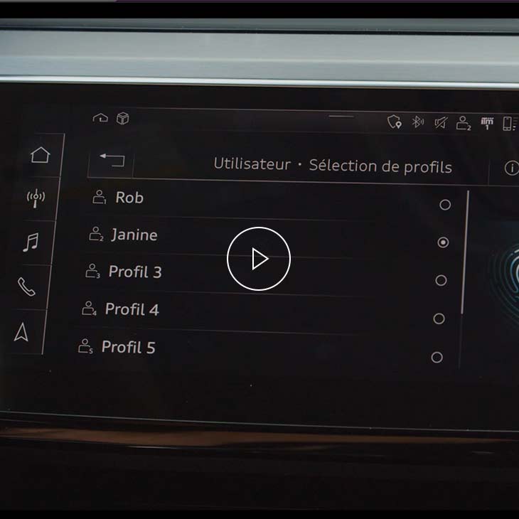  Gros plan de la fenêtre de sélection de profil grâce au pavé tactile MMI touch. 