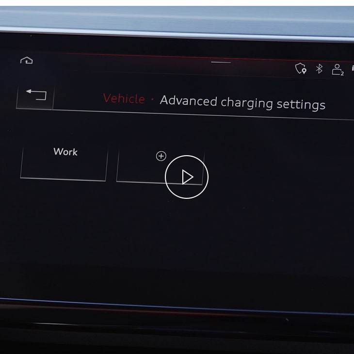  Close-up photo of the advanced charging settings screen on the Audi MMI display inside an Audi vehicle. 