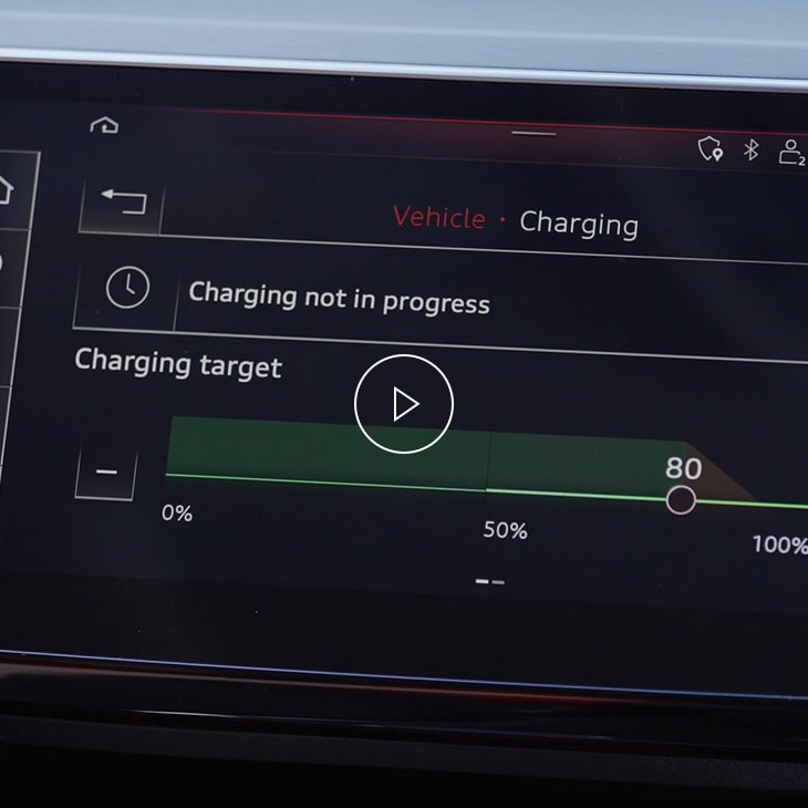 Close-up photo of the Charging target screen on the Audi MMI display inside an Audi vehicle. 