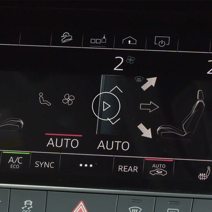  Close-up photo of the climate control screen on the Audi MMI display inside an Audi vehicle.