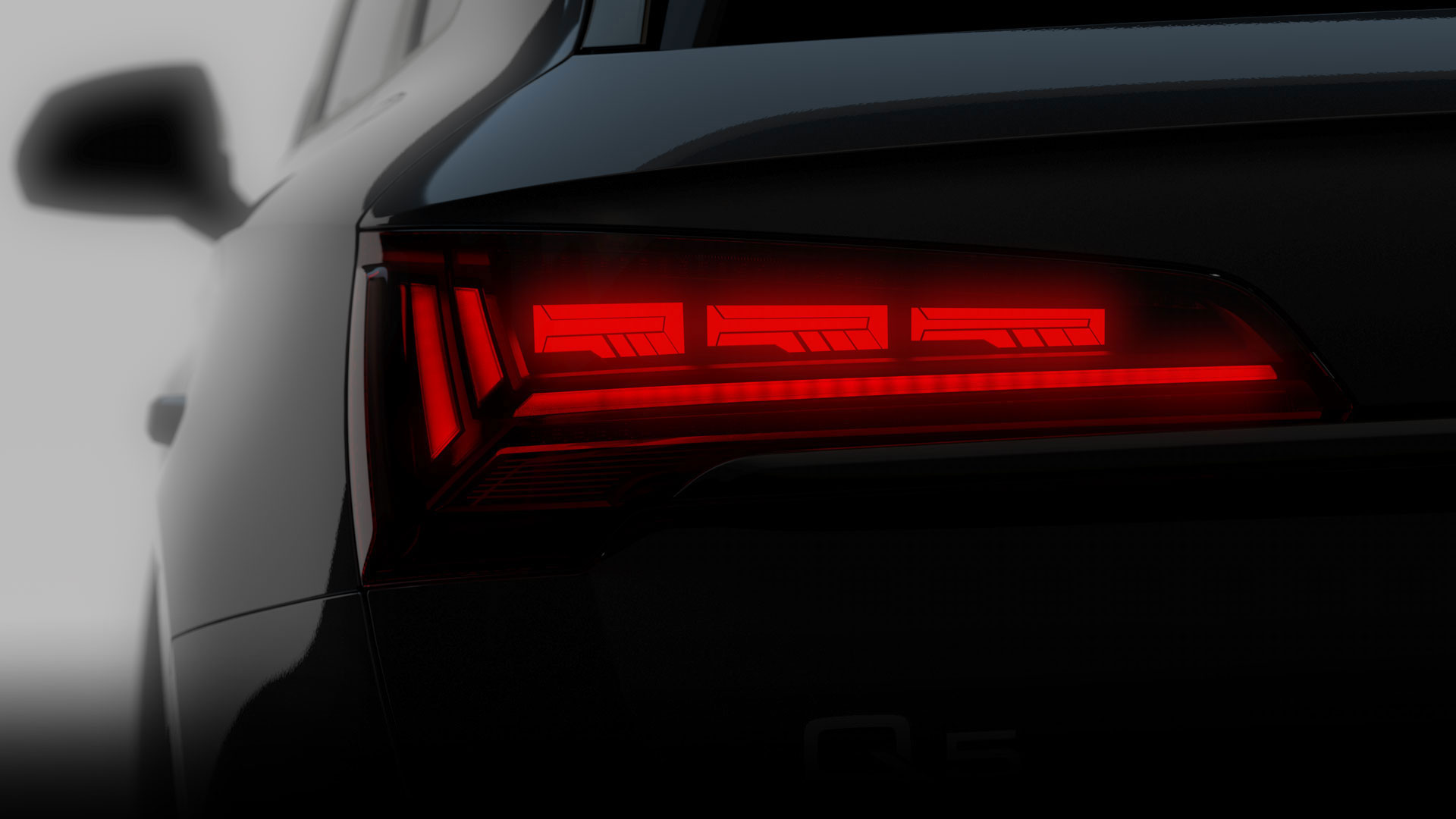 Close-up of the OLED taillights on an Audi vehicle. 