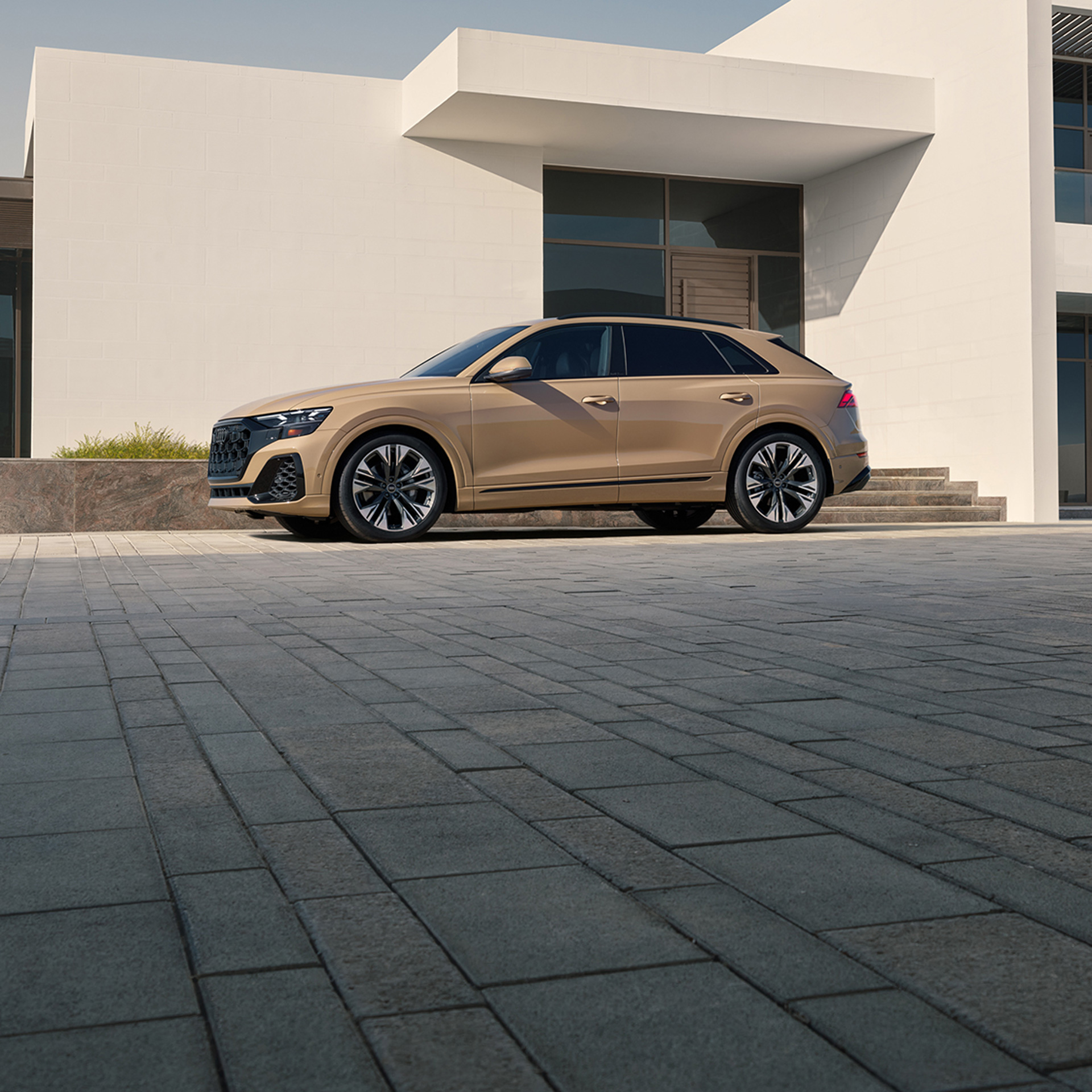 Side profile of the Audi Q8 parked.